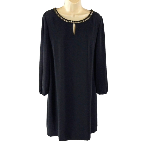 Elegant Black Long Sleeves Chain-Trim Dress - Picture 1 of 10